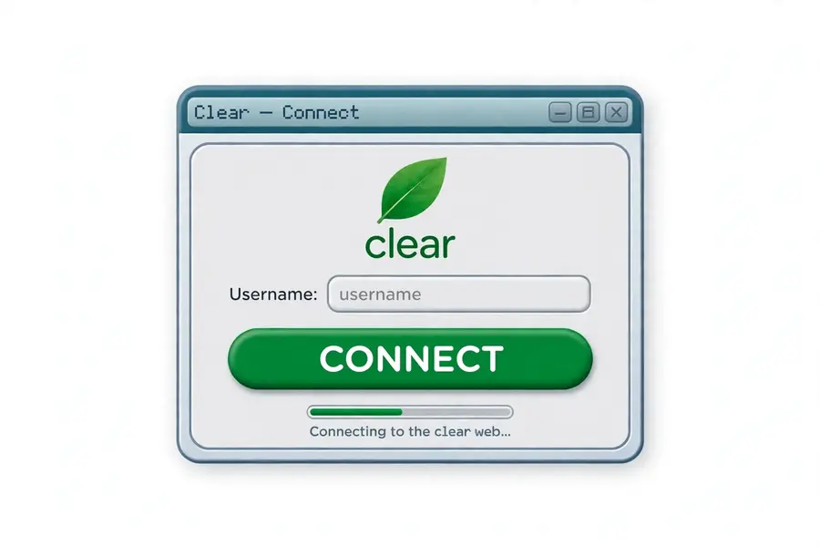Retro Clear connect window with a giant green CONNECT button