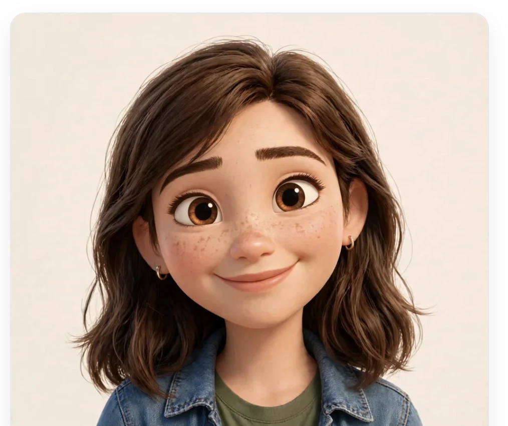 Jen, Pixar-style portrait