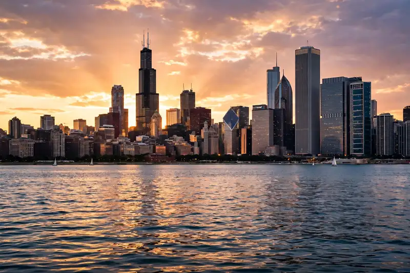 Chicago skyline at golden hour